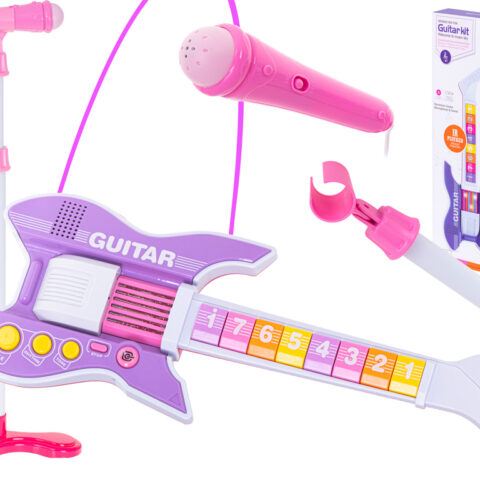 Gitara elektryczna rockowa z mikrofonem fioletowa