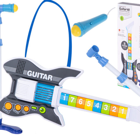 Gitara elektryczna rockowa z mikrofonem niebieska