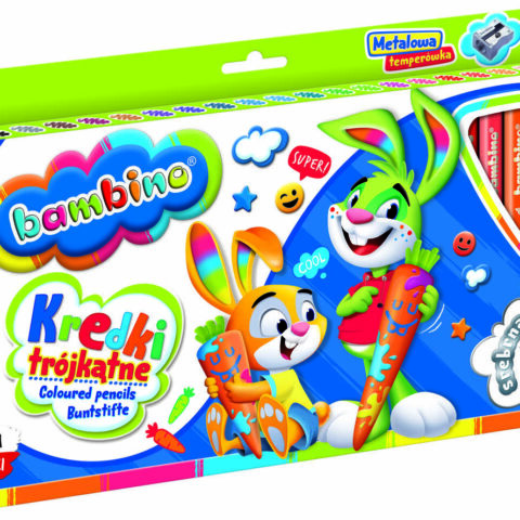 BAMBINO Kredki trójkątne w oprawie drewnianej 24 kolorów + temperówka