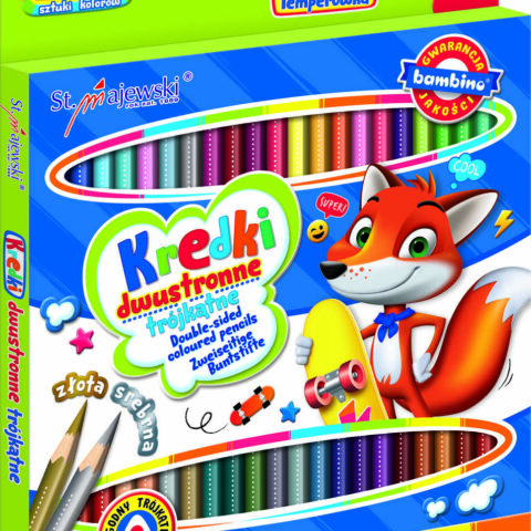 BAMBINO Kredki szkolne trójkątne dwustronne 24/48 kolory + temperówka