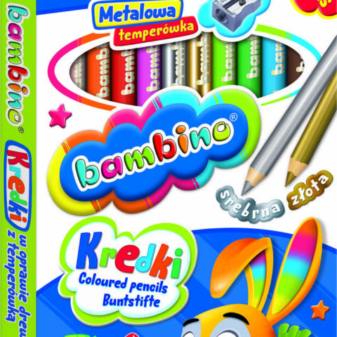 BAMBINO Kredki w oprawie drewnianej 12 kolorów + temperówka