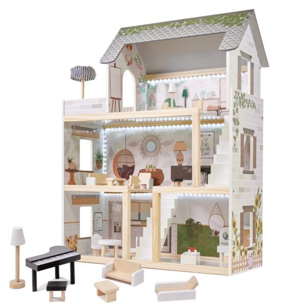 KX5944 Domek dla lalek drewniany apartament Ikonka boho 1-2