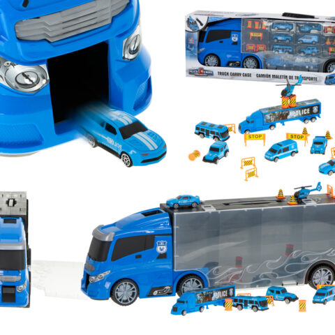 Transporter ciężarówka TIR wyrzutnia w walizce + 7 aut policja