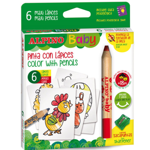 ALPINO BABY Kredki ołówkowe grube 6 kolor + karty farma