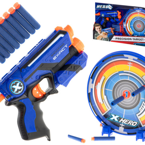 Pistolet na piankowe strzałki maszynowy + tarcza + 8 strzałek