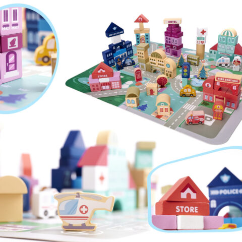 KX6199 Klocki drewniane edukacyjne miasto puzzle 100el 2