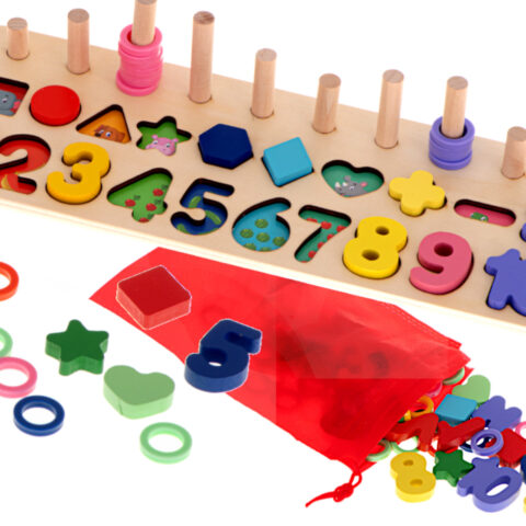 Liczydło drewniane sorter cyfry montessori 3w1 13x36cm