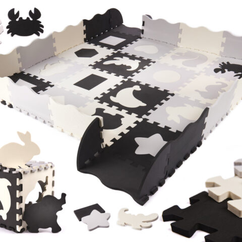 Puzzle piankowe mata / kojec dla dzieci 36el. czarno-szare-ecru