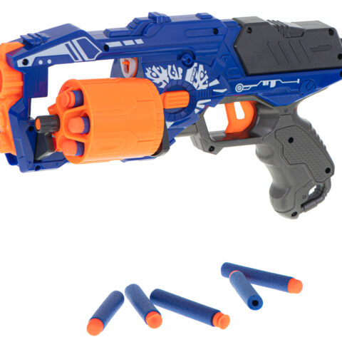 Pistolet na piankowe strzałki bębenkowy + 20 strzałek niebieski
