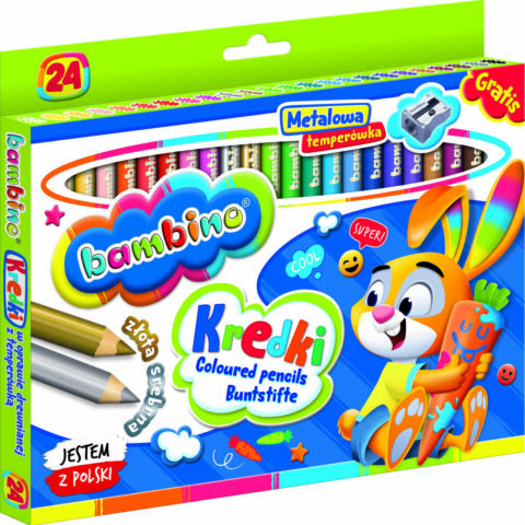 BAMBINO Kredki w oprawie drewnianej 24 kolory + temperówka