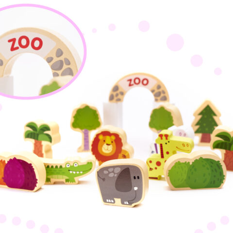 Klocki drewniane edukacyjne miasto puzzle 120el.